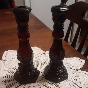 Vintage Ruby Red Glass Avon Cape Cod Candle Holders,Decanters